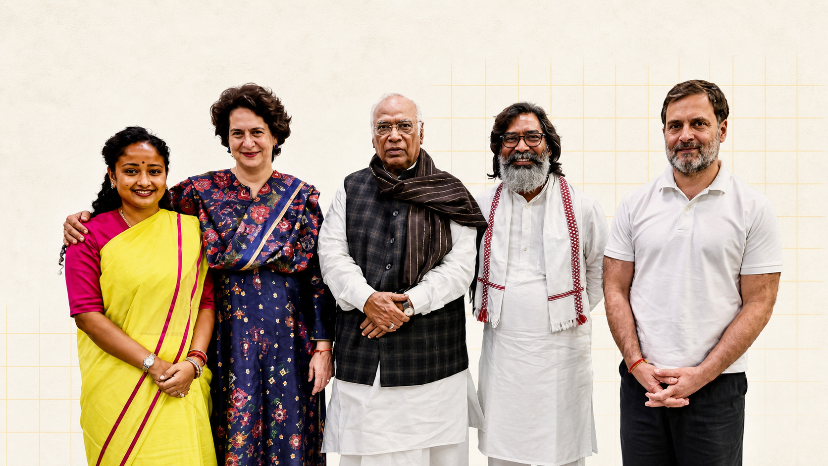 Rahul Gandhi with INDIA alliance leaders after the Jharkhand victory