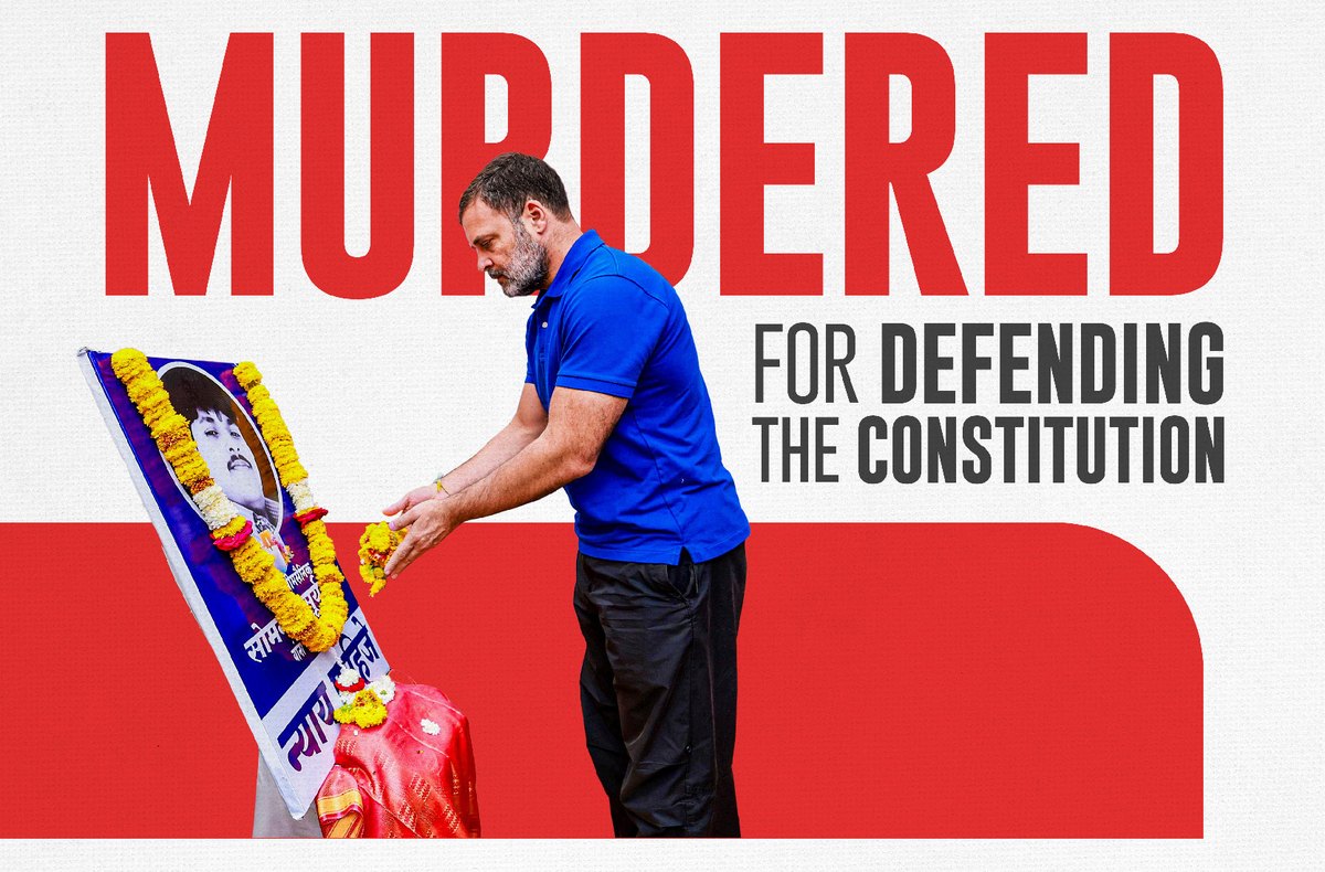 Murdered for defending the Constitution — Rahul Gandhi garlands a portrait of Somnath Suryavanshi in Parbhani, Maharashtra