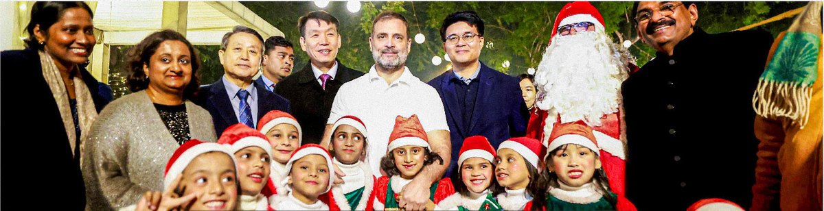 Rahul Gandhi celebrating Christmas with children and members of the Indian Christians Parliamentarians Council