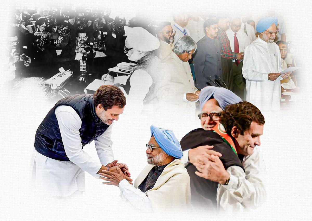 A collage of moments between Rahul Gandhi and Dr. Manmohan Singh over the years