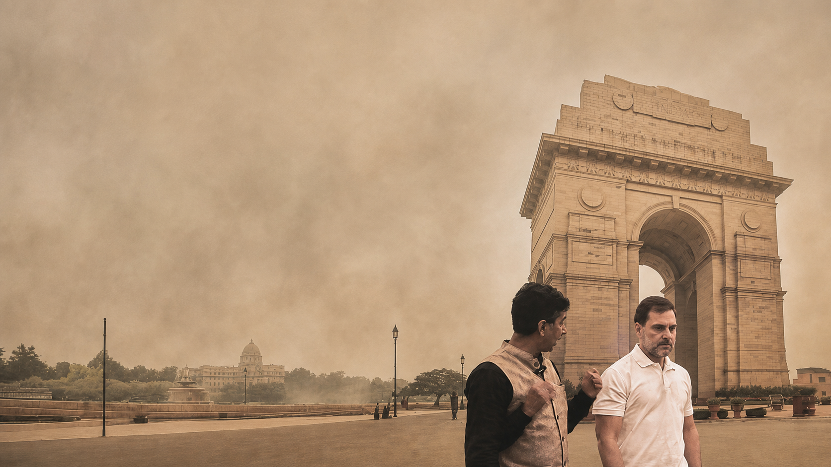 Hazy smog over the Delhi skyline