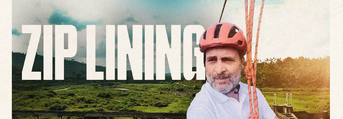 Rahul Gandhi zip-lining in Wayanad